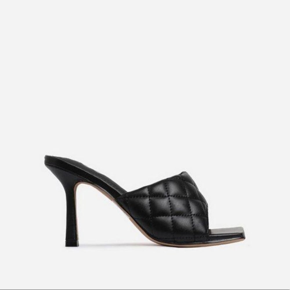 !! NEW !! SQUARE TOE Quilted Mules in Black - Picture 10 of 11